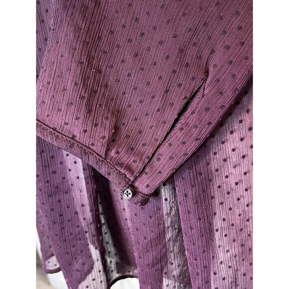 Burgundy Peasant Blouse‎ Swiss Dot Semi Sheer Keyhole Babydoll Top Women Small - Picture 4 of 9